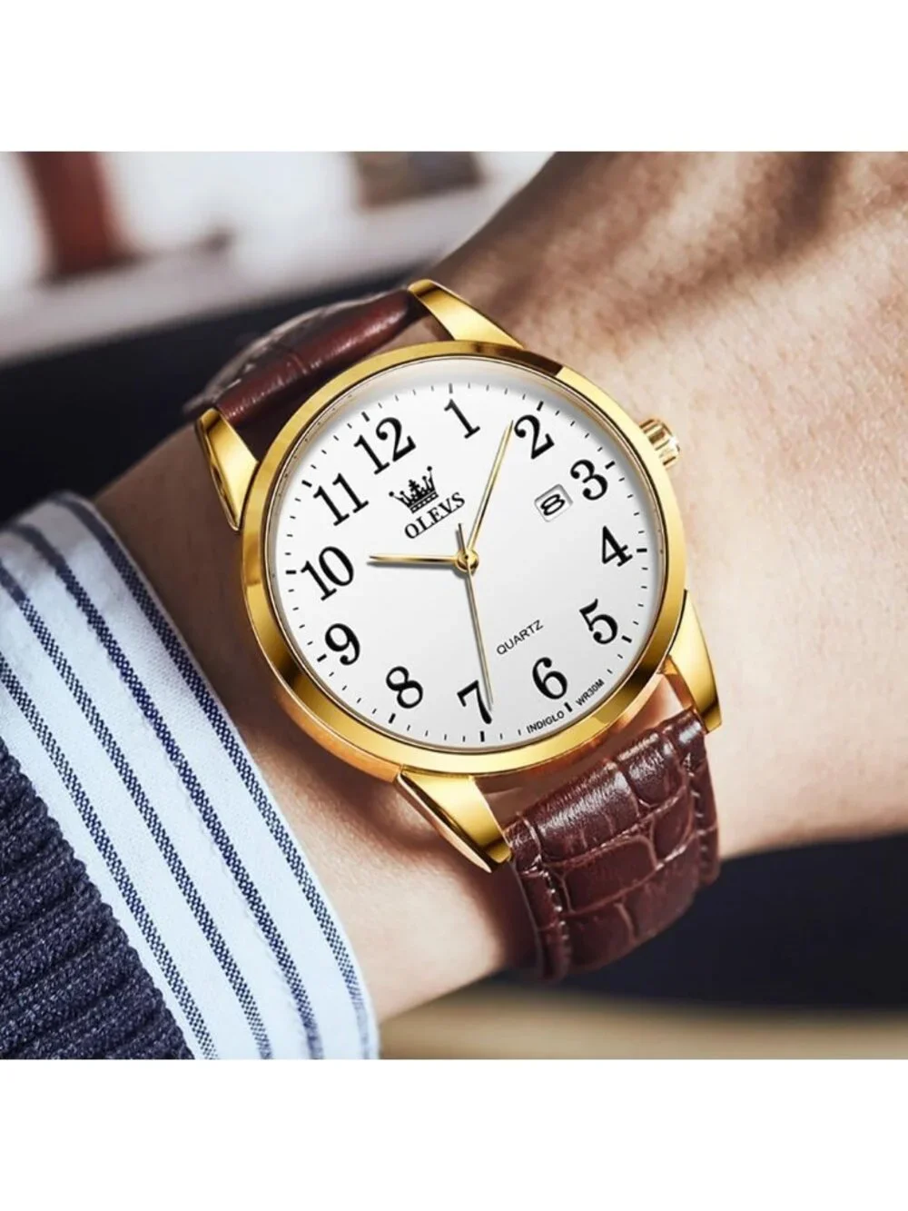 Men's Brown Gold Analog Stainless Steel Roman Numbers Waterproof Classic Watch